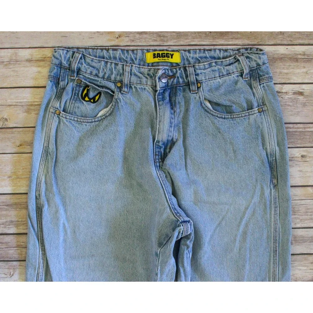 Butter Goods Baggy Fit Jeans Mens 32 x 27 Light Blue Embroidered Wide Leg Skate